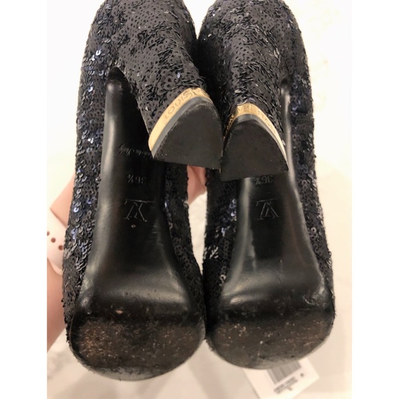 LOUIS VUITTON Dark Midnight Blue Sequin Glitter Sparkle Peep Toe Platform Pumps - Picture 14 of 17